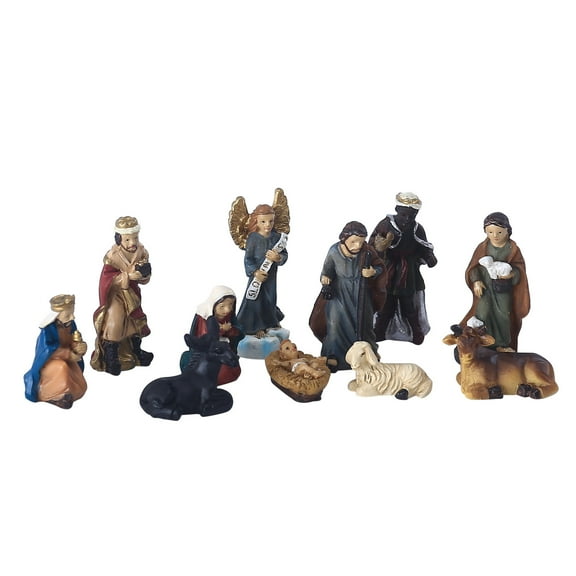 Hand-Painted Nativity Scene Set, Resin Manger Tabletop Ornament, Christmas Crib Decoration with Holy Family Figures, Indoor Religious Christmas Display, Collectible Christmas Scene