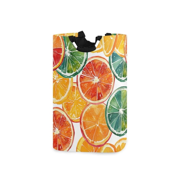Hand Painted Oranges Lemons Laundry Basket with Handles Foldable Laundry Hamper Freestanding Washing Bin 50L