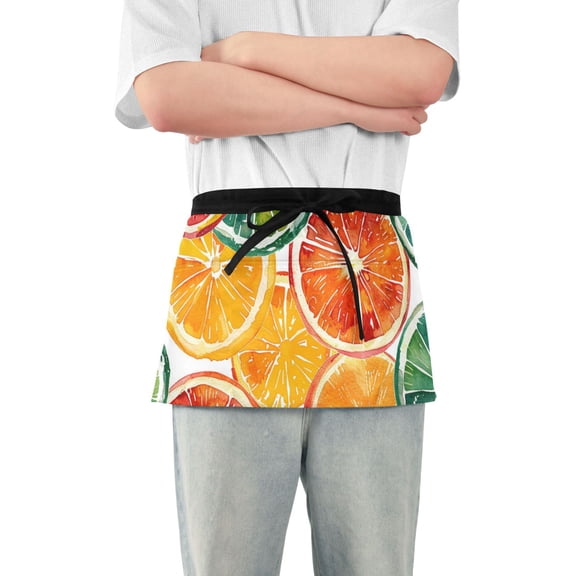 Hand Painted Oranges Lemons Short Server Apron with 3 Pockets for Unisex Chef Gardening
