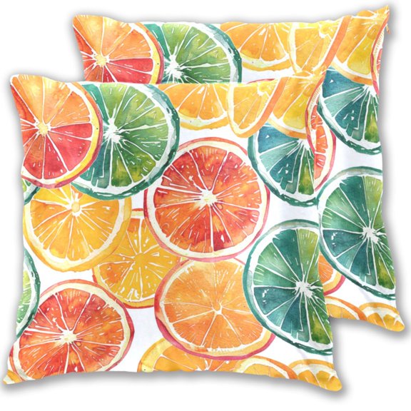 Hand Painted Oranges Lemons Throw Pillow Covers Pillowcases 16 x 16 Inch Home Decor 2 Packs for Bedroom Sofa