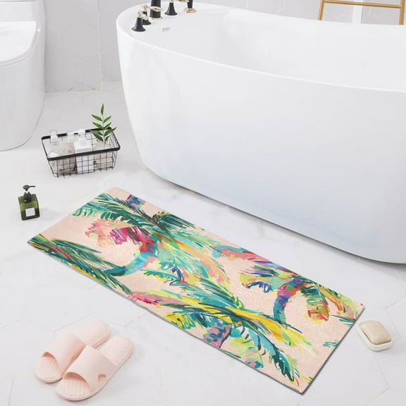 Hand Painted Palm Tree Bath Mat 39x20 Non-Slip Bathroom Rugs Absorbent Soft Plush Quick Dry for Tub Shower Kitchen Home Decor