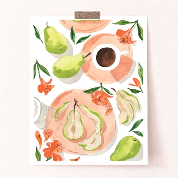 Hand Painted Pears Art Print - Matte Paper with White Border Poster Art Print Home Decor, Unframed Poster Size 12x18 F03.1.20l869