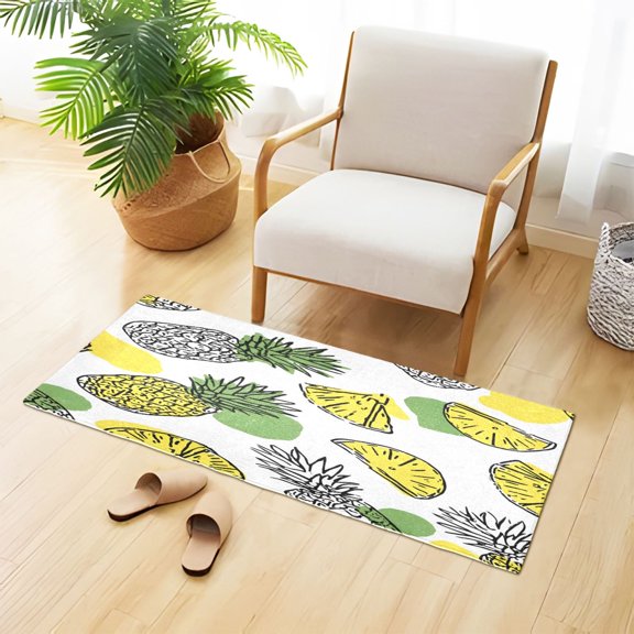 Hand Painted Pineapple Slices Dots Plush Carpet Non Slip Runner Rug Absorbent Bath Mat 39" x 20"