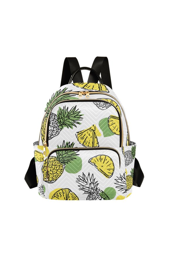 Hand Painted Pineapple Slices Dots Quilted Backpack Fashion Daypack Commuter Bag for Women 8.5 L