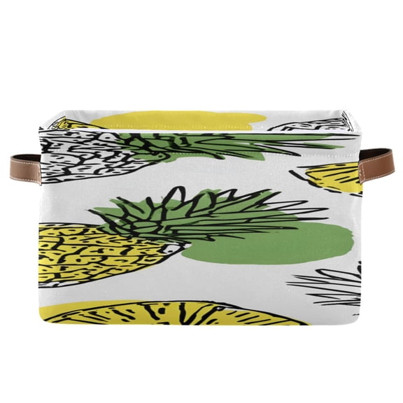 Hand Painted Pineapple Slices Dots Square Storage Bins with Handles Collapsible Containing Box 1 Pack