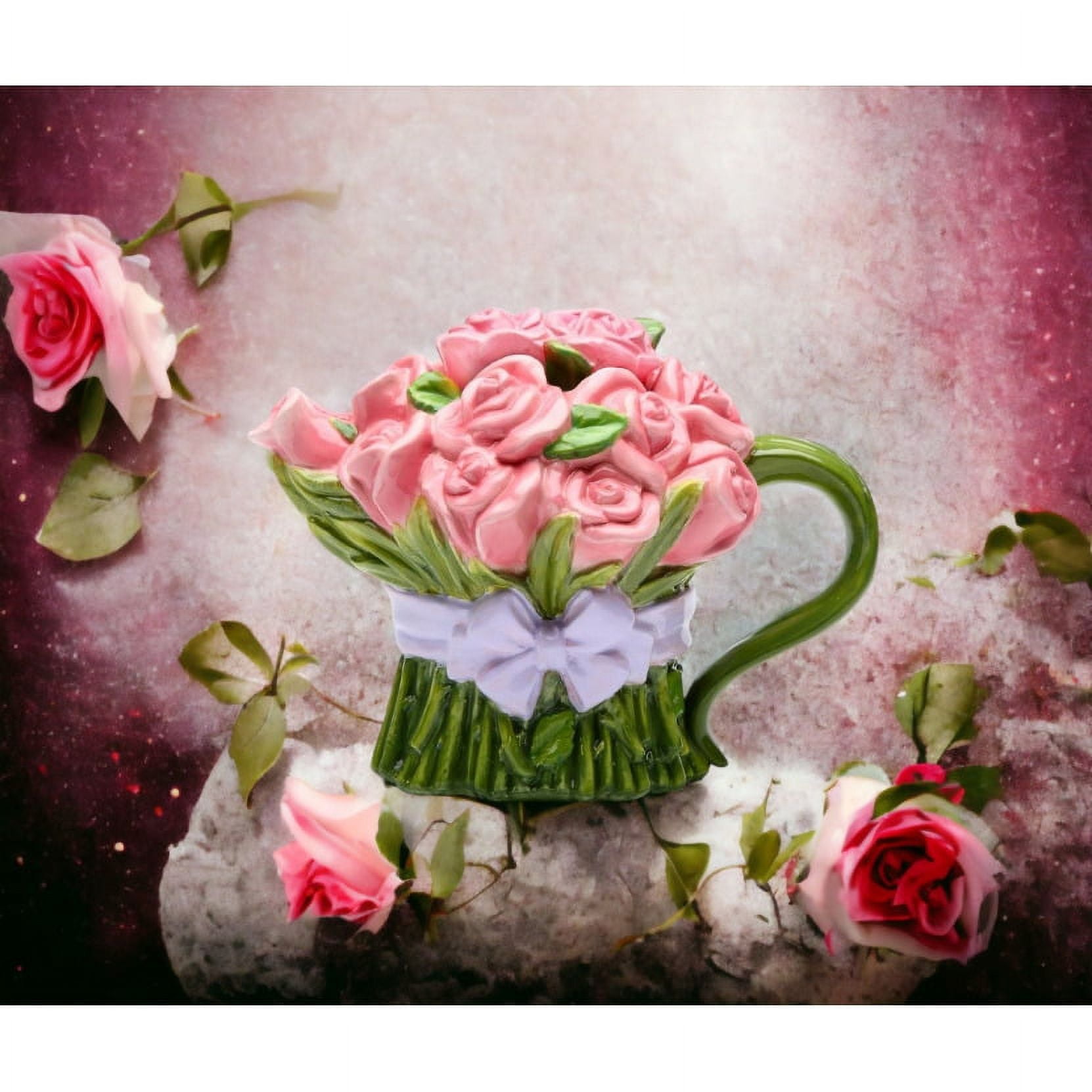 Hand-Painted Pink Rose Ceramic Teapot with Stainless Steel Infuser