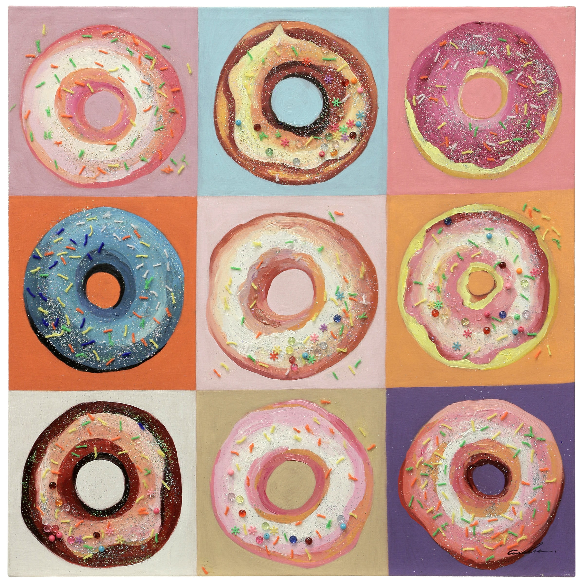 Hand Painted Pop Art Donuts on Canvas - 36in x 36in