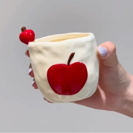 Hand-Painted Red Apple Ceramic Coffee Mug 250ml Unique Artistic Drinkware for Coffee Tea Hot Chocolate Compatible with Daily Home Office Kitchen Use