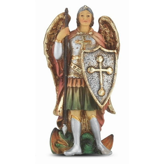 Hand Painted Resin Catholic Patron Saint Michael The Archangel Statue with Prayer Card, 4 Inch