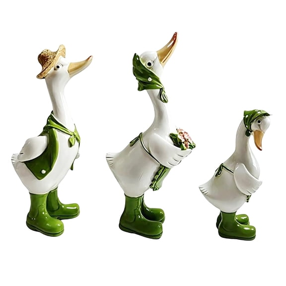 Hand-Painted Resin Duck Statues,Weather-Resistant Outdoor Decor,3PCS Set