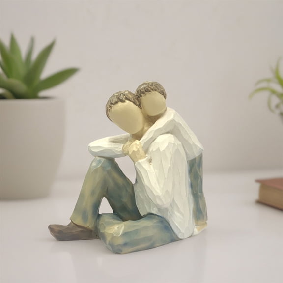Hand-Painted Resin Father Figurine, Sculpted Dad Daughter and Son Statue for Home Decor, Heartwarming Parent-Child Keepsake, Ideal Father's Day Birthday Gift