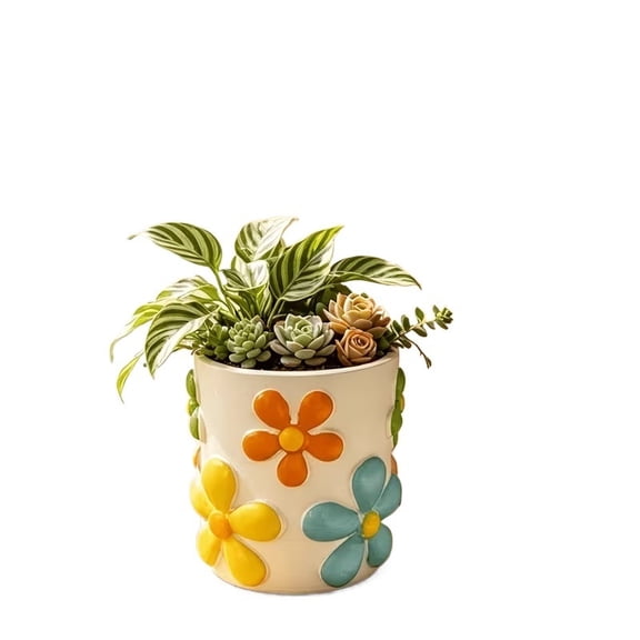 Hand-Painted Resin Flower Pot for Indoor Plants - Colorful Succulent Planter