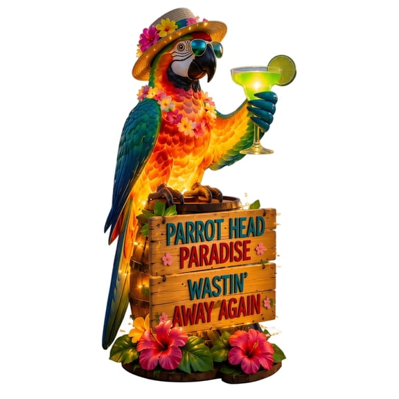 Hand-Painted Resin Parrot LED Light, Parrot Head Paradise Table Decor, Tropical Margaritaville Style Ornament for Tiki Bar, Kitchen, Bedroom & Gift
