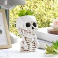 thumbnail image 1 of Hand-Painted Resin Skull Planter Pot with "See No Evil" Motif, Halloween Themed Decor for Outdoor and Indoor Garden Ornament(White), 1 of 5