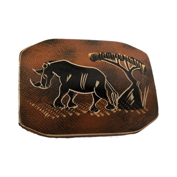 Hand Painted Rhino Soap Stone Keepsake Box Brown