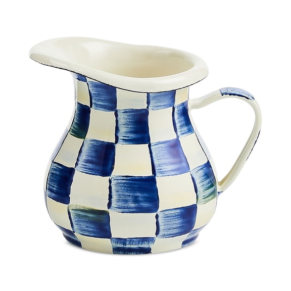 Hand-Painted Royal Check Ceramic Creamer Pitcher Table Coffee & Tea Milk Jug