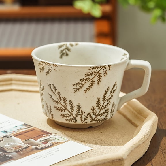 Hand-Painted Rustic Terracotta Coffee Cups Set of 4 - 350ml Unique Artistic Design for Coffee and Tea Lovers