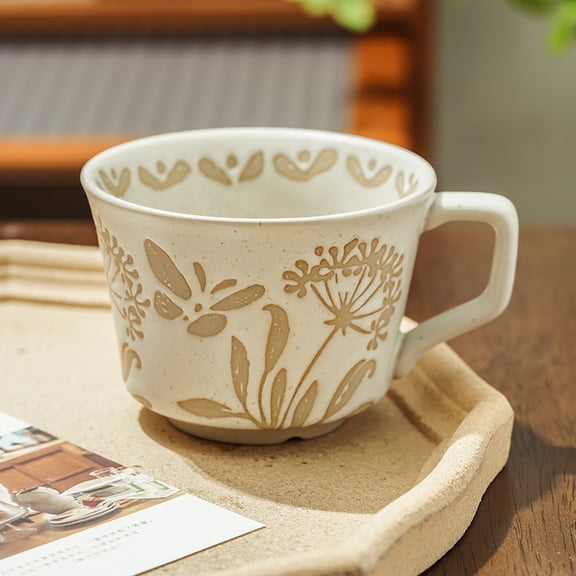 Hand-Painted Rustic Terracotta Coffee Cups Set of 4 - 350ml Unique Design for Breakfast and Afternoon Tea