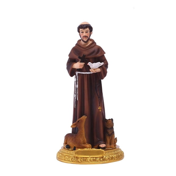 Hand-Painted Saint Francis Statue Ornaments with Bird Cross Desktop Sculpture Resin Figurine Collection Gift Home