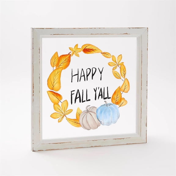 Hand Painted Screen Wood Frame Wall Décor, Happy Fall