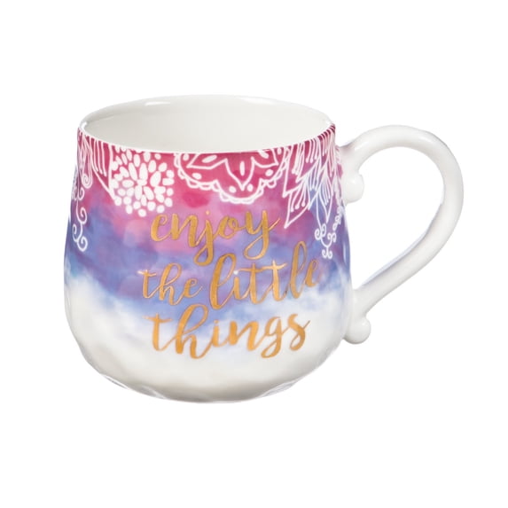 Hand Painted Sculpted Ceramic Cup, 14 OZ, Enjoy the Little Things