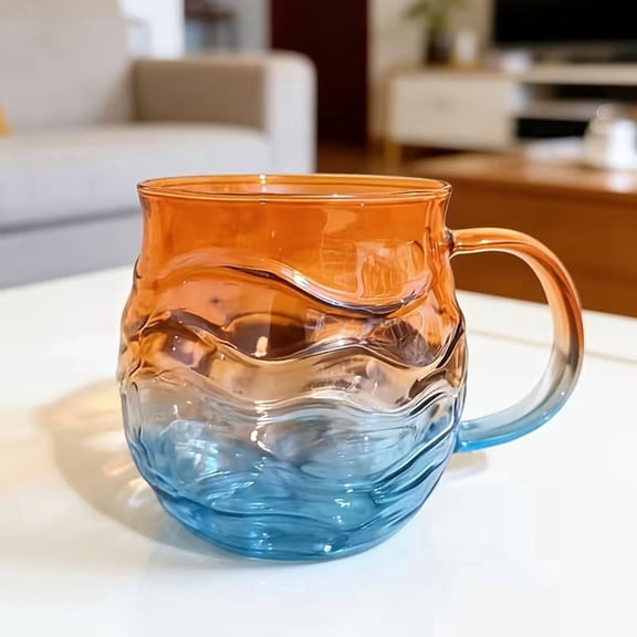 Hand-Painted Sea Glass Sunset Mug 10.14 oz Unique Coffee Tea Beverage Cup for Home Office Gift