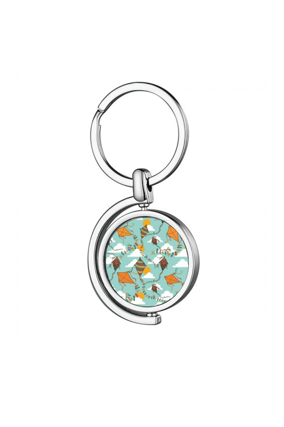 Hand Painted Simple Geometry Kite Pattern Rotating Keychain Metal Keyring Holder