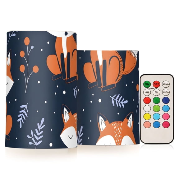 Hand Painted Sleeping Foxes Leaves Flickering Flameless Candles LED Tealight Battery Operated with Remote Set of 2 Holiday Decor Ornaments