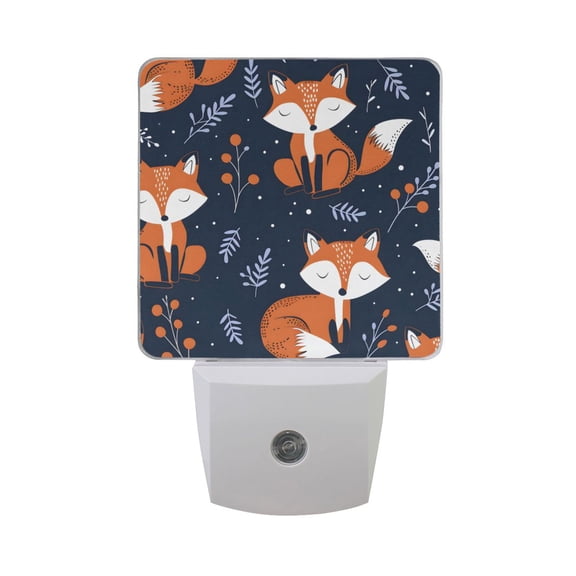 Hand Painted Sleeping Foxes Leaves LED Night Light with Smart Sensor Plug Into Wall Dusk to Dawn 2 packs