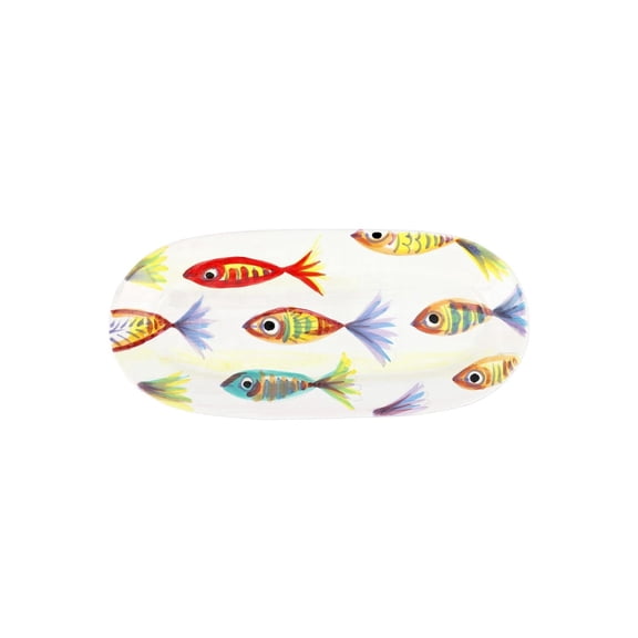 Hand-Painted Small Oval Platter with Vibrant Fish Design