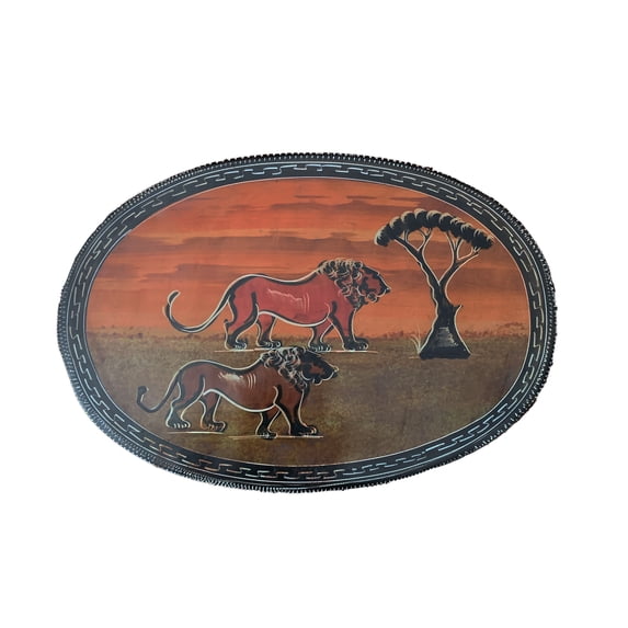 Hand Painted Soapstone Decorative Plate X-Large Lion