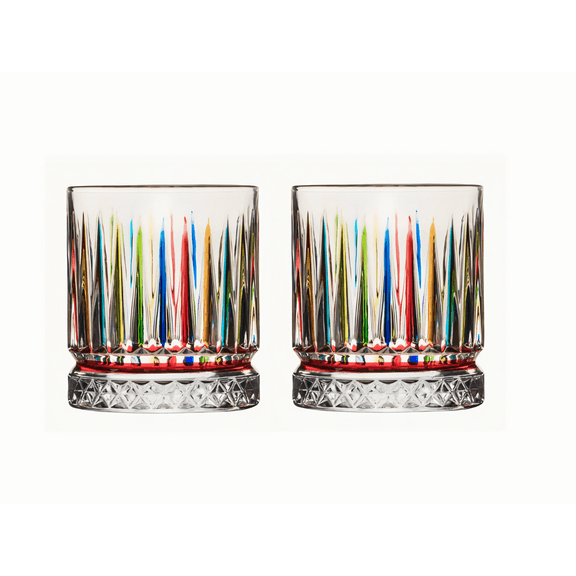 Hand Painted Stained Glass Whiskey Tumblers,Colorful Glass Drinkware for Wine and Bourbon Rocks Whiskey Glass for Drinking Bourbon Irish Cocktails Cognac ,Set of 2