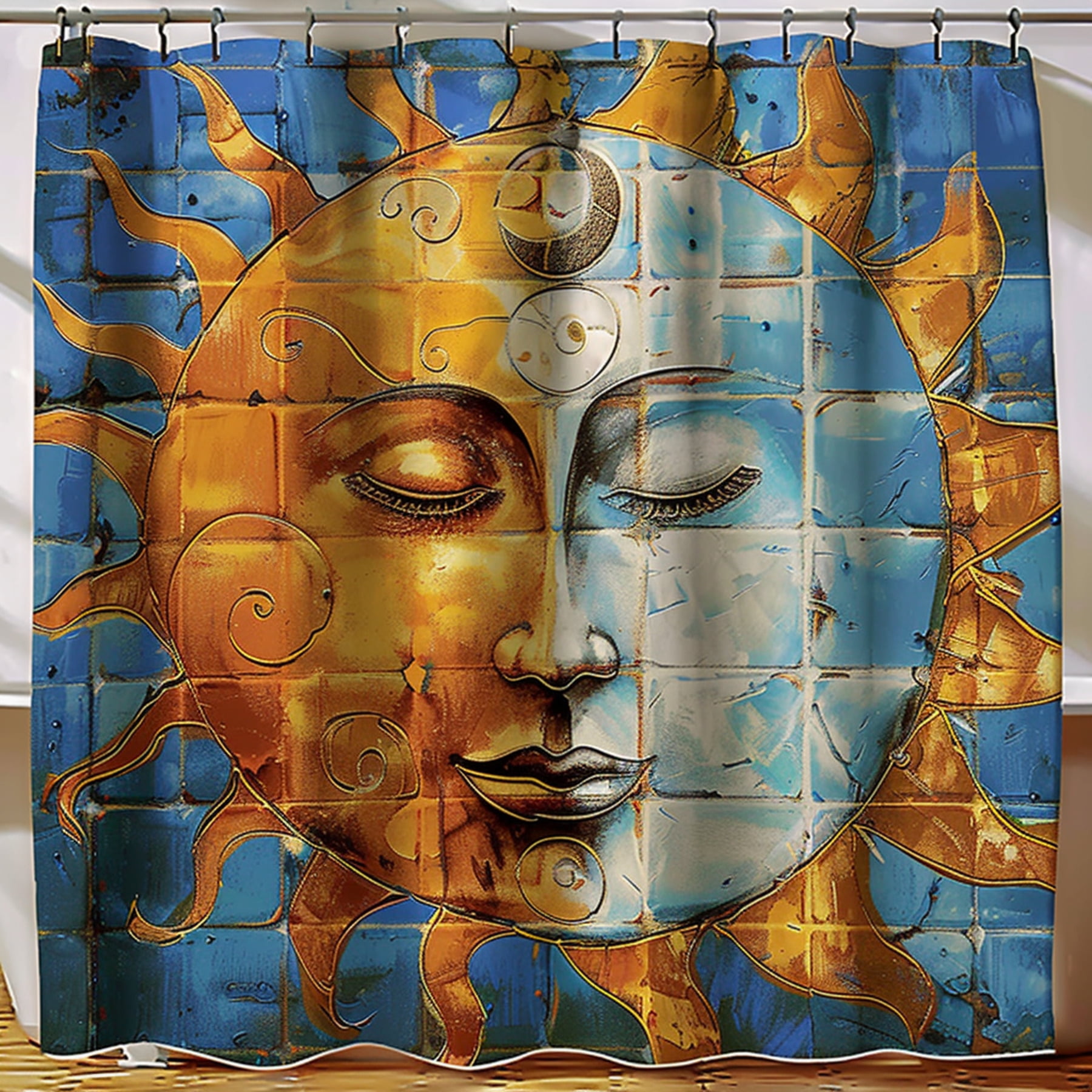 Hand Painted Sun and Moon Bathroom Mural Rustic Greek Style Colorful ...