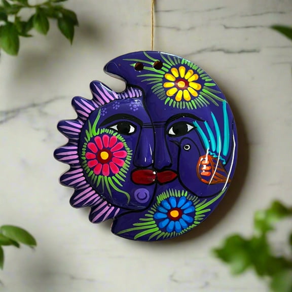 Hand-Painted Talavera Sun and Moon Eclipse | Mexican Folk Art Wall Decor (Small)