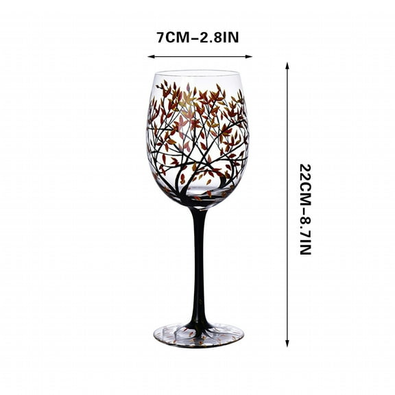 Hand-Painted Tree Design Wine Glass 17oz, Seasonal Artwork Glassware for Holiday Gifts & Decor