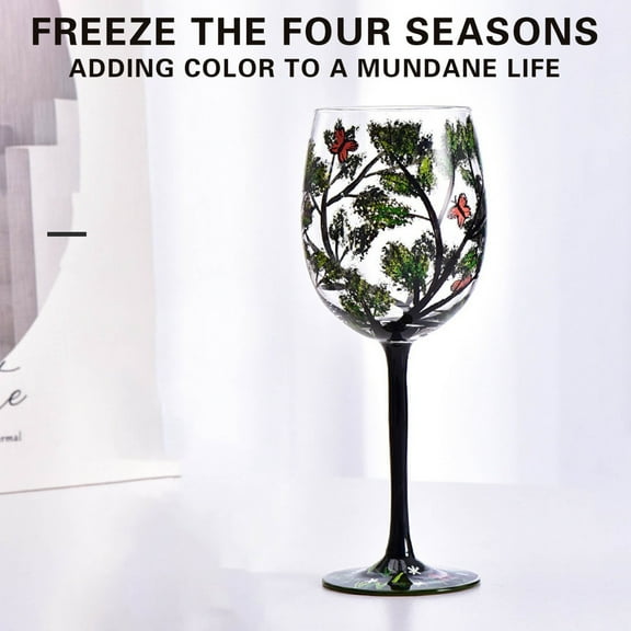 Hand-Painted Tree Wine Glass, Colorful Seasonal Design, 12 oz Capacity, 1 Piece