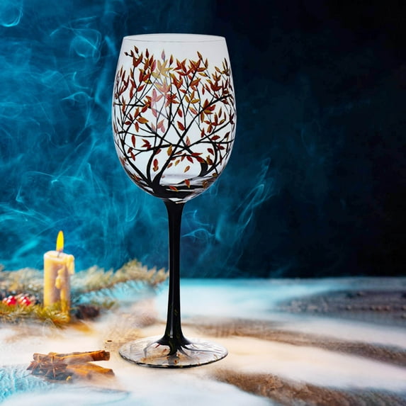 Hand-Painted Tree Wine Glass, Colorful Seasonal Design, 12 oz Capacity, 1 Piece