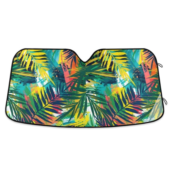 Hand Painted Tropical Leaf Car Windshield Sun Shade Foldable Car Front Window Visor Heat and UV Protection 55x27.6