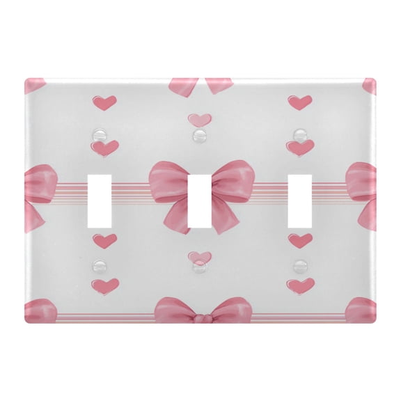 Hand Painted Valentine Heart Bow Lines Light Switch Cover Electrical Outlet Cover Replaceable Wall Plates 3-Gang
