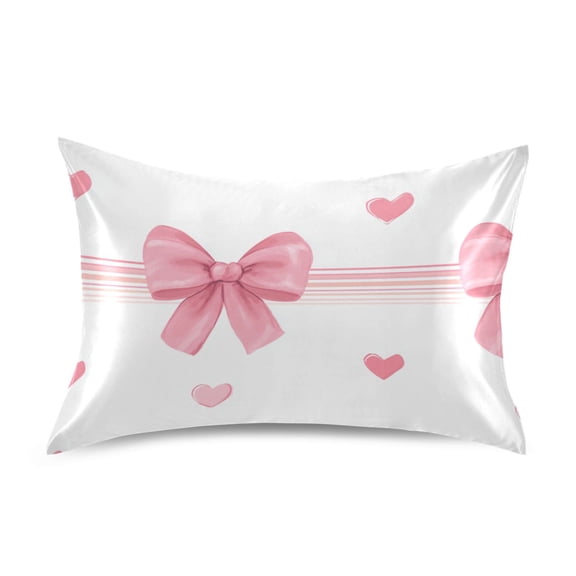 Hand Painted Valentine Heart Bow Lines Satin Pillowcase Envelope Design Pillow Covers 1 Pack Standard Size 20" x 26"