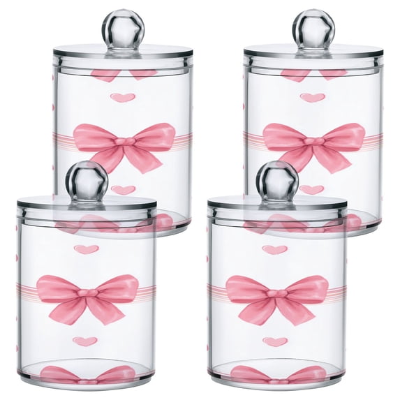 Hand Painted Valentine Heart Bow Lines Translucent Plastic Cans Storage Canisters with Lid Set of 4