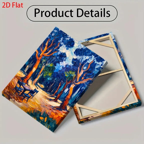 Hand-Painted Van Gogh Style Oil Painting on Canvas-Like Texture - Starry Night Inspired Landscape with Blue Green Yellow Red Brown Hues, Post-Impressionist Art for Living Room, Bedroom, Dining Room