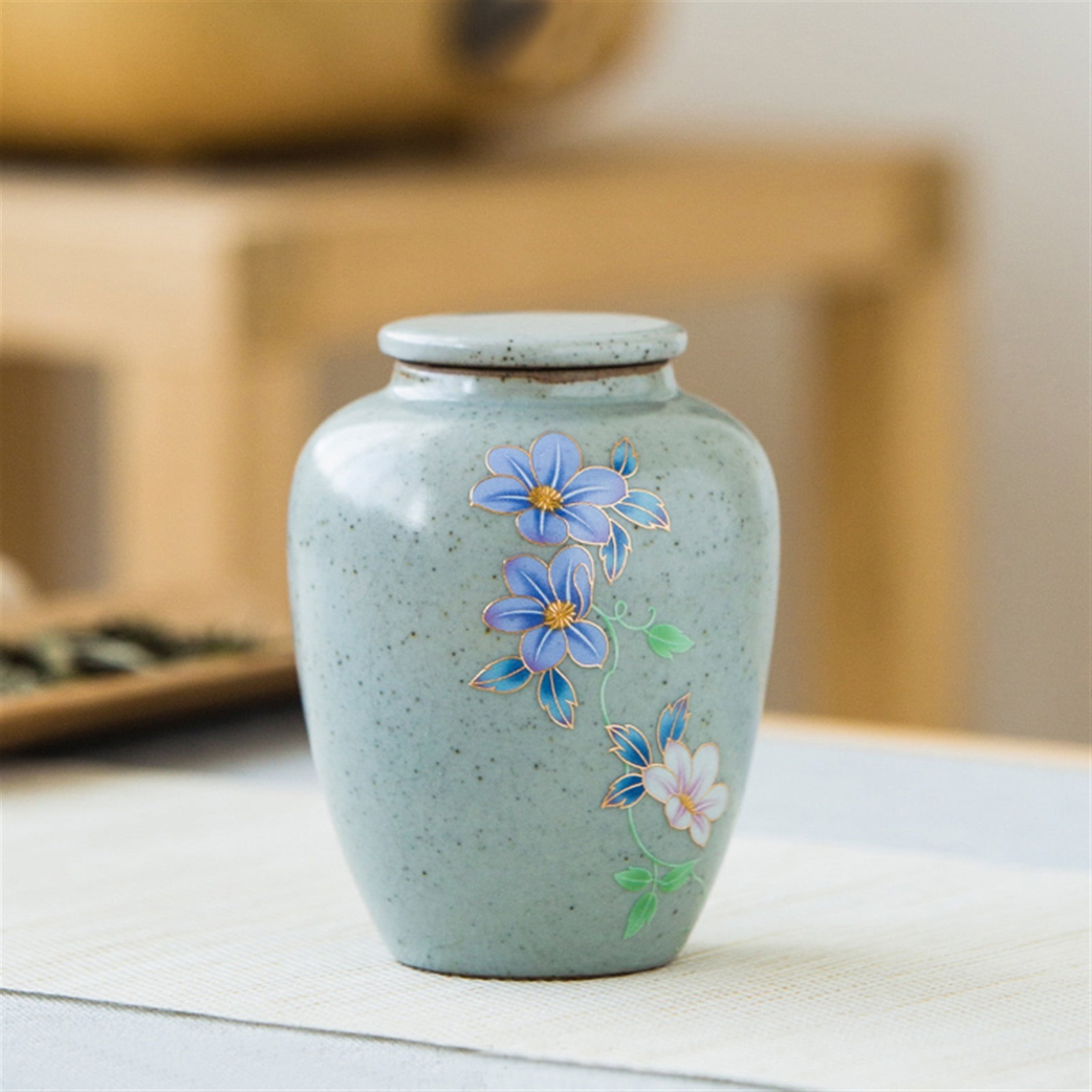 Hand Painted Variable Glaze Chinaware Cremation Urn Memorial Ceramics Pet Ashes Urn