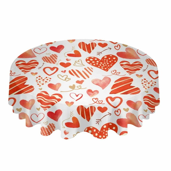 Hand Painted Watercolor Heart Round Tablecloth Waterproof Wedding Banquet Table Cover Dining Decorative Tablecloth