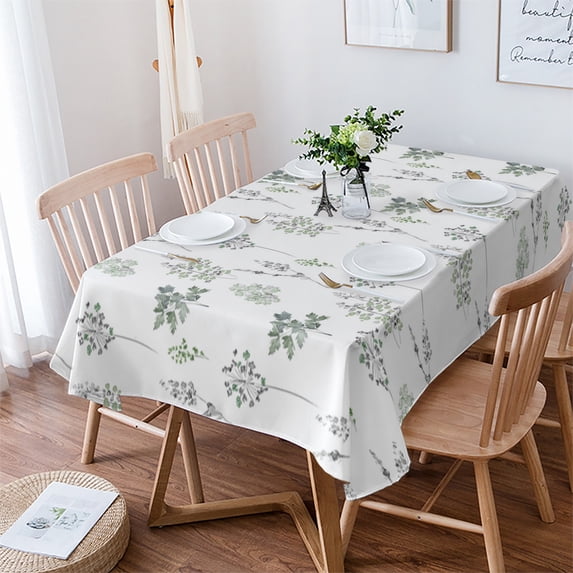 Hand-Painted Watercolor Leaves Plant Green Table Cloth Waterproof Dining Tablecloth Kitchen Decorative Party Table Cover