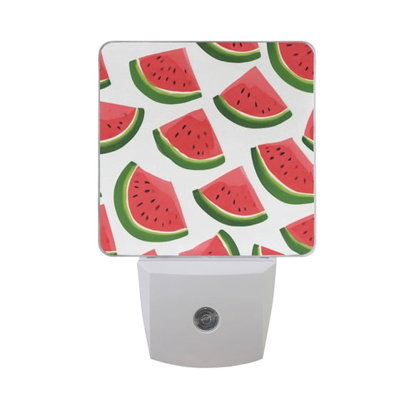 Hand Painted Watermelon Slices Pattern LED Night Light Sensor Lamp Plug-in Adjustable Brightness 2 Pack