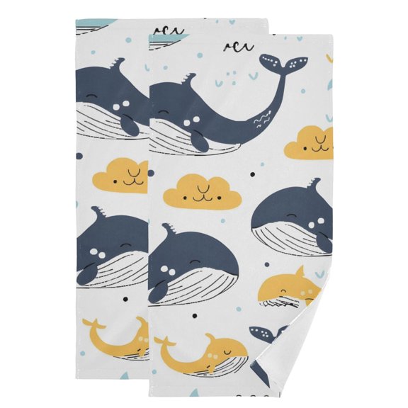 Hand Painted Whales Clouds Waves Hand Towel Absorbent Bath Towels for Bathroom Sports Gym 28" x 14" Set of 2