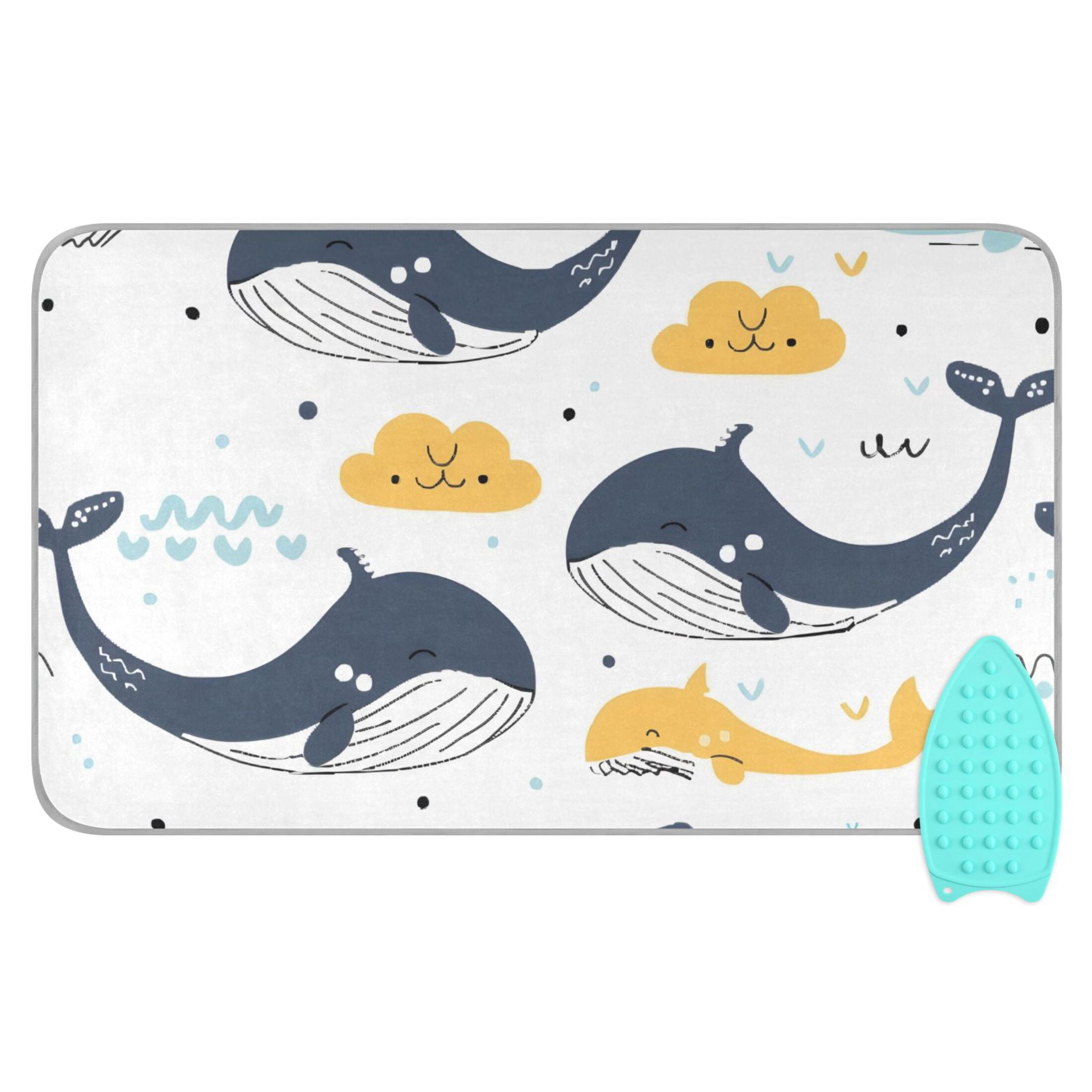Hand Painted Whales Clouds Waves Ironing Mat Blanket Portable Travel Ironing Pad Heat Resistant Pad 47.2" x 27.6”