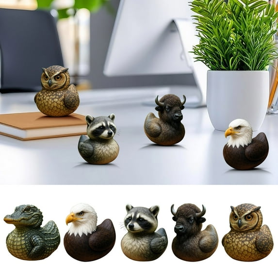 Hand-Painted Wildlife Animal Rubber Duck Set | Limited Edition Collectible Resin Figurines | Nature Inspired Owl Raccoon Designs | 3.5 Inch | Unique Home Décor Gift for Nature Lovers