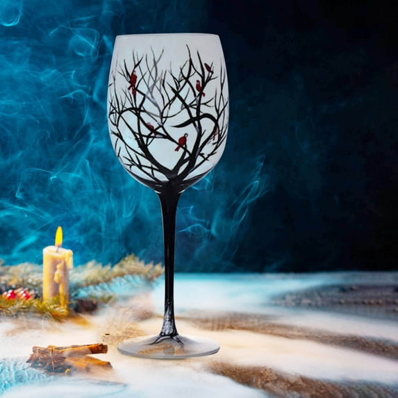 Hand Painted Wine Glass under $5! kkbbma Hand Painted Wine Glass Tree Design Seasonal Artisan Crafted Stemware 500ml Capacity for Birthday Wedding Anniversary Valentine Gift Idea